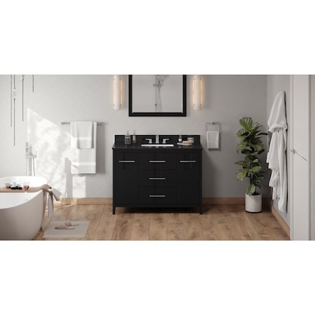 Jeffrey Alexander 48In. Black Katara Vanity, Black Granite Vanity Top, Undermount Rectangle Bowl VKITKAT48BKBGR